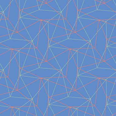 Geometrik mavi seamless modeli. Arka plan kırmızı ve sarı tasarımı ile çok renkli