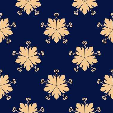 Mavi zemin üzerine altın çiçek. Tekstil ve duvar kağıtları için seamless modeli