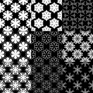 Siyah ve beyaz çiçekli süsler. Koleksiyon için kağıt, tek renkli Dikişsiz desen Tekstil
