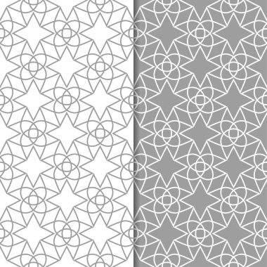 Gri ve beyaz geometrik süsler. Web, Tekstil ve duvar kağıtları için dikişsiz desen seti