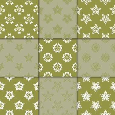 Zeytin Yeşil çiçekli süsler. Kağıt için dikişsiz desen koleksiyonu Tekstil