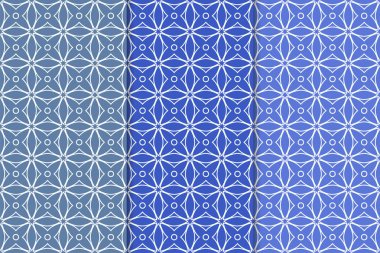 Mavi geometrik süsler. Web, Tekstil ve duvar kağıtları için dikey Dikişsiz desen seti