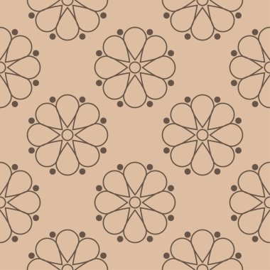 Kahverengi ve bej çiçekli süs. Tekstil ve duvar kağıtları için seamless modeli