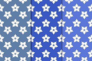 Mavi çiçekli süsler. Duvar kağıtları ve kumaşlar için dikey Dikişsiz desen seti