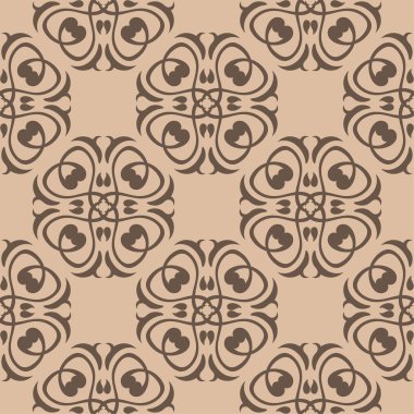 Bej renkli arka plan üzerinde kahverengi çiçek süsleme. Tekstil ve duvar kağıtları için seamless modeli