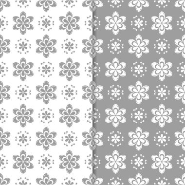 Beyaz ve gri çiçek arka planlar. Tekstil ve duvar kağıtları için dikişsiz desen seti