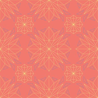 Çiçek tasarım seamless modeli. Somon kırmızı zemin üzerine parlak sarı ve mavi çiçek öğeleri