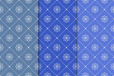 Çiçek süsler kümesi. Mavi dikey Dikişsiz desen. Duvar kağıdı arka plan