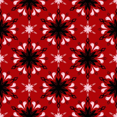 Çiçek sorunsuz arka plan. Kırmızı siyah ve beyaz çiçek deseni. Duvar kağıtları ve tekstil tasarımı için