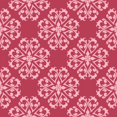 Kırmızı zemin üzerine çiçek süsleme. Tekstil ve duvar kağıtları için seamless modeli