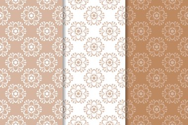 Kahverengi çiçek süsler. Tekstil ve duvar kağıtları için dikey Dikişsiz desen seti