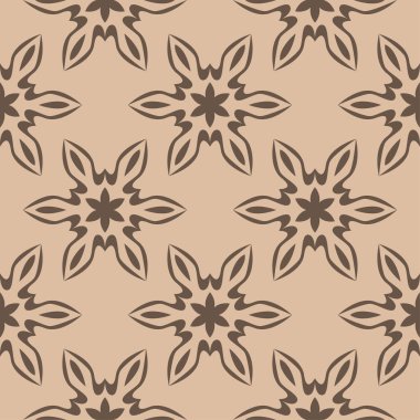 Bej renkli arka plan üzerinde kahverengi çiçek süsleme. Tekstil ve duvar kağıtları için seamless modeli
