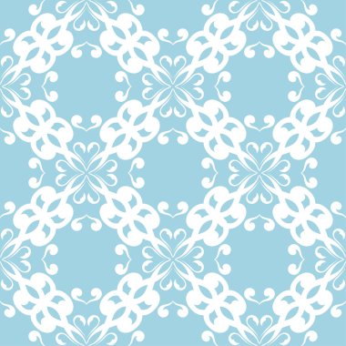 Mavi zemin üzerine beyaz çiçek süsleme. Tekstil ve duvar kağıtları için seamless modeli