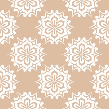 Bej sorunsuz arka plan üzerinde beyaz çiçek süsleme. Tekstil ve duvar kağıtları için seamless modeli