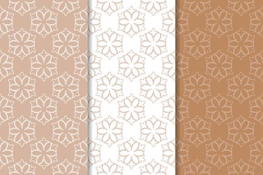 Çiçek süsler kümesi. Kahverengi, bej ve beyaz Dikişsiz desen Tekstil ve duvar kağıtları için