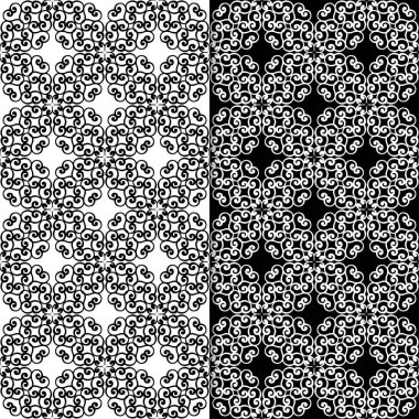 Siyah ve beyaz çiçek arka ayarlayın. Tekstil ve duvar kağıtları için dikişsiz desen