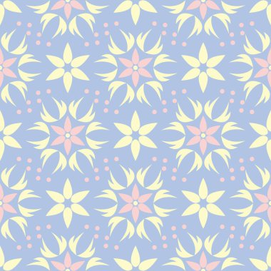 Çiçek mavi seamless modeli. Bej ve pembe öğeler için duvar kağıtları, Tekstil ve kumaş renkli arka plan