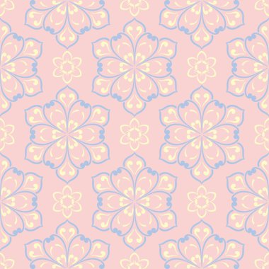 Çiçek soluk pembe sorunsuz bir arka plan. Çiçek desenli duvar kağıtları, Tekstil ve kumaş için ışık mavi ve sarı öğeler