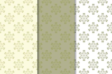 Zeytin yeşili çiçek arka planlar. Tekstil ve duvar kağıtları için dikişsiz desen seti