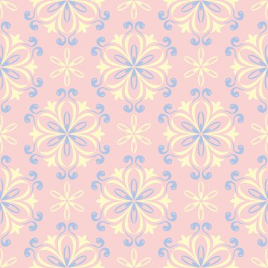 Çiçek sorunsuz arka plan. Duvar kağıtları, Tekstil ve kumaş için pembe, mavi ve sarı çiçek deseni