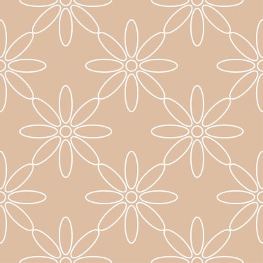 Bej renkli arka plan üzerinde beyaz çiçek süsleme. Tekstil ve duvar kağıtları için seamless modeli