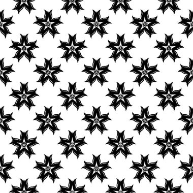 Siyah ve beyaz çiçekli süsler. Tekstil ve duvar kağıtları için seamless modeli