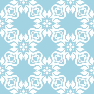 Mavi zemin üzerine beyaz çiçekler. Tekstil ve duvar kağıtları için süs seamless modeli