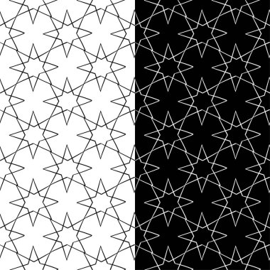 Siyah ve beyaz geometrik süsler. Web, Tekstil ve duvar kağıtları için dikişsiz desen seti
