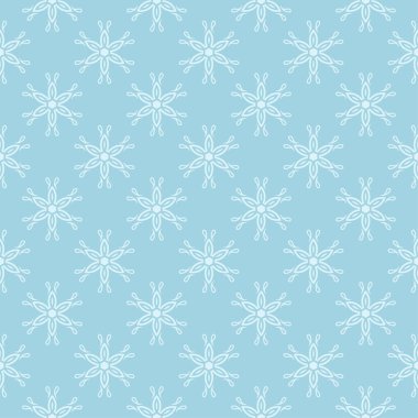 Mavi zemin üzerine beyaz çiçek desenli. Tekstil ve duvar kağıtları için sorunsuz süsleme