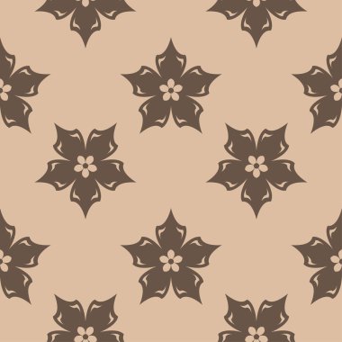 Bej renkli arka plan üzerinde kahverengi çiçek tasarım. Tekstil ve duvar kağıtları için seamless modeli