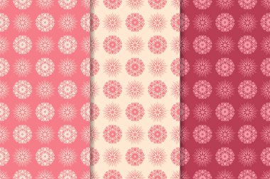 Kırmızı çiçekli süsler kümesi. Kiraz pembe dikey Dikişsiz desen. Duvar kağıdı arka plan