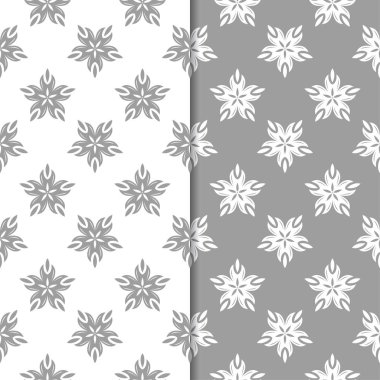 Beyaz ve gri çiçek arka planlar. Tekstil ve duvar kağıtları için dikişsiz desen seti