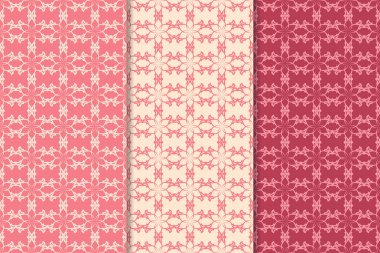 Kırmızı çiçekli süsler kümesi. Kiraz pembe dikey Dikişsiz desen. Duvar kağıdı arka plan