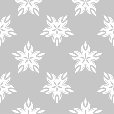 Gri arka plan üzerinde beyaz çiçek süsleme. Tekstil ve duvar kağıtları için seamless modeli