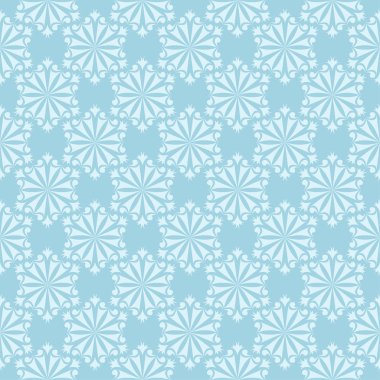 Mavi zemin üzerine beyaz çiçek desenli. Tekstil ve duvar kağıtları için sorunsuz süsleme