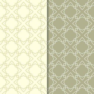 Zeytin yeşili geometrik süsler. Web, Tekstil ve duvar kağıtları için dikişsiz desen seti