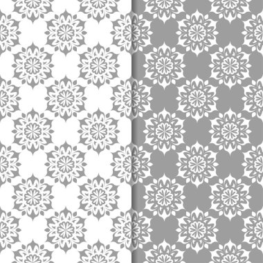 Beyaz ve gri arka plan çiçek kümesi. Tekstil ve duvar kağıtları için dikişsiz desen