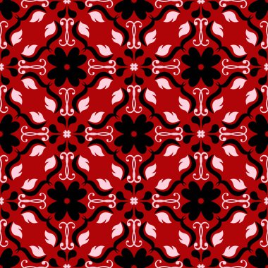 Çiçek seamless modeli. Duvar kağıtları ve Tekstil için kırmızı zemin üzerine siyah ve beyaz tasarım