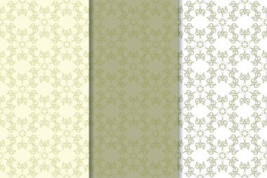 Zeytin yeşili ve beyaz çiçek arka planlar. Tekstil ve duvar kağıtları için dikişsiz desen seti