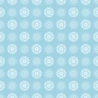 Mavi zemin üzerine beyaz çiçek desenli. Tekstil ve duvar kağıtları için sorunsuz süsleme