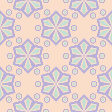 Geometrik tasarım ile Seamless modeli. Soluk pembe bir arka plan üzerinde öğeleri mor ve mavi. Kumaş ve duvar kağıtları için