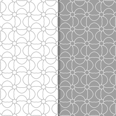 Gri ve beyaz geometrik süsler. Web, Tekstil ve duvar kağıtları için dikişsiz desen seti