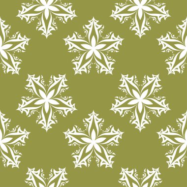 Beyaz çiçek zeytin yeşil zemin üzerine. Tekstil ve duvar kağıtları için seamless modeli