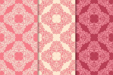 Kiraz kırmızı çiçekli süsler. Dikey Dikişsiz desen seti. Duvar kağıdı arka plan