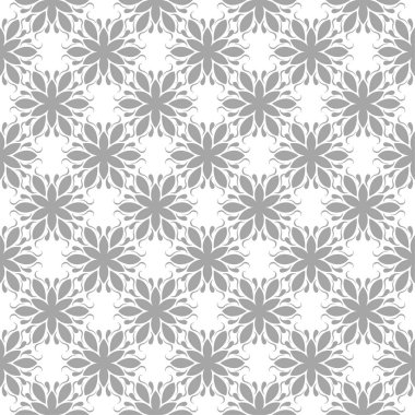 Beyaz arka plan üzerine açık gri çiçek süsleme. Tekstil ve duvar kağıtları için seamless modeli