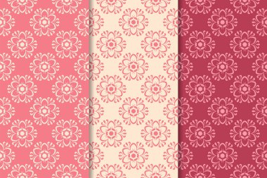 Kiraz kırmızı çiçek desenleri kümesi. Dikey Dikişsiz desen. Duvar kağıdı arka plan