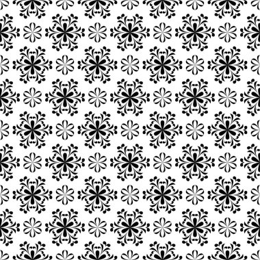 Beyaz arka planda siyah çiçek süsleme. Tekstil ve duvar kağıtları için seamless modeli