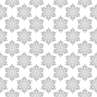 Beyaz arka plan üzerine açık gri çiçek süsleme. Tekstil ve duvar kağıtları için seamless modeli