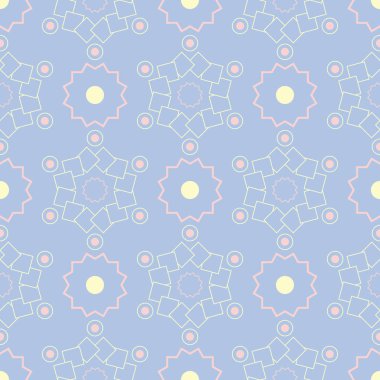 Mavi geometrik seamless modeli. Arka plan bej ve pembe öğeler duvar kağıtları, Tekstil ve kumaş için