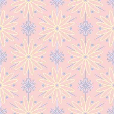 Çiçek soluk pembe seamless modeli mavi ve bej tasarımları ile. Arka plan duvar kağıtları, Tekstil ve kumaş için